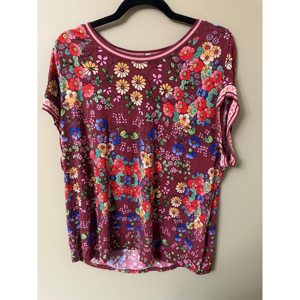 Johnny Was Los Angeles Floral Bamboo Viscose Top Burgundy XXL T13723-6